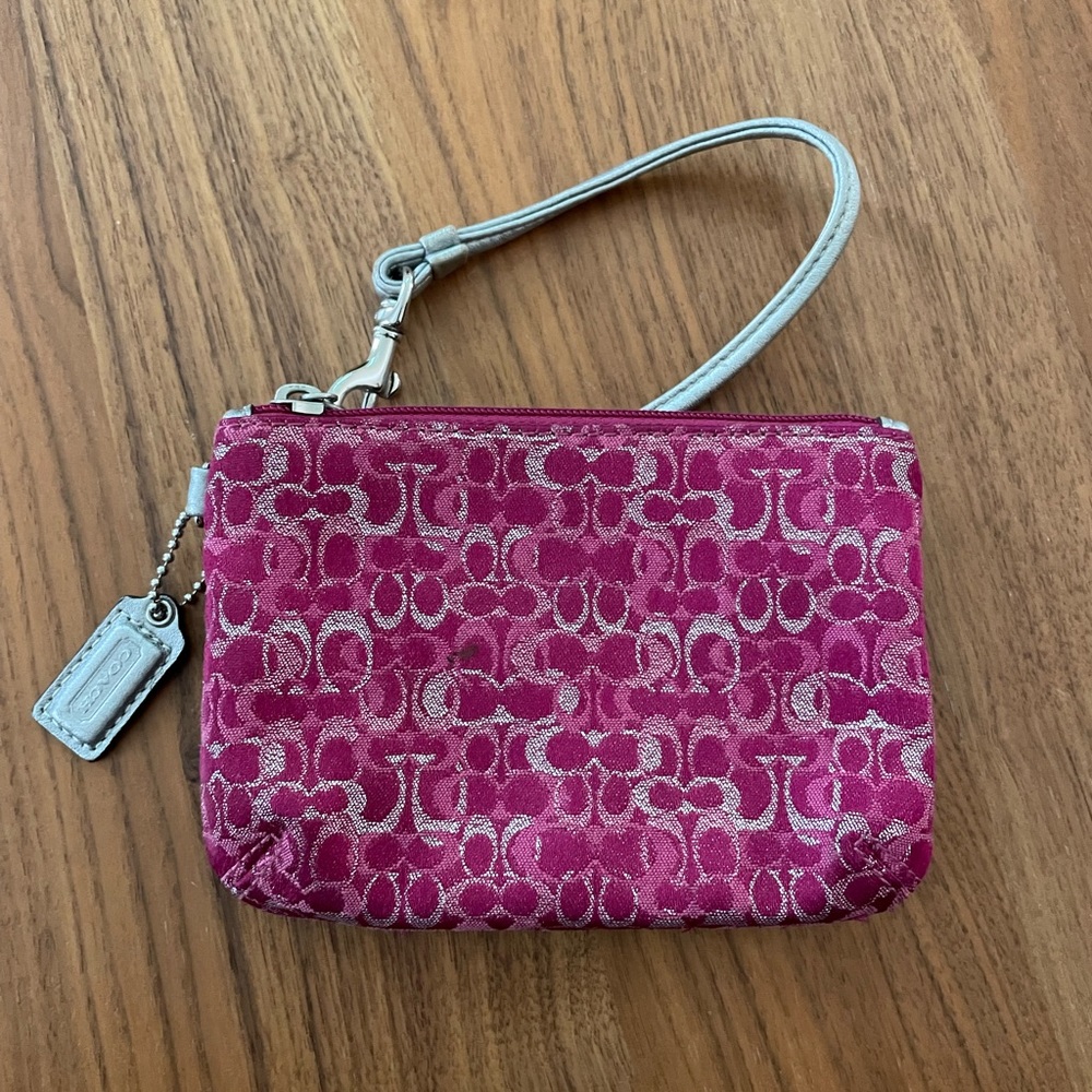 Coach Y2K Pink Silver Monogram Optic Lurex Shimmer Wristlet